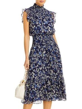 Navy Floral Smocked Midi Dress by Aqua